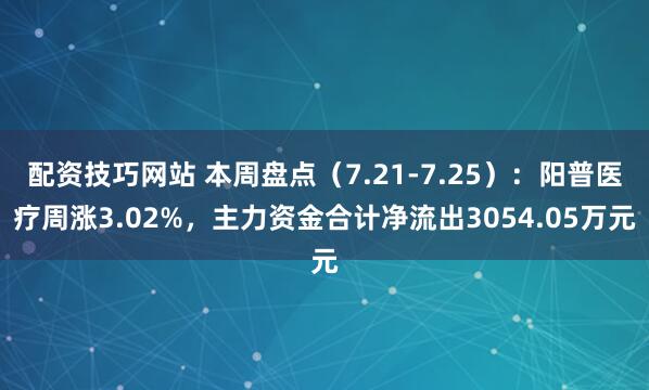 配资技巧网站 本周盘点（7.21-7.25）：阳普医疗周涨3.02%，主力资金合计净流出3054.05万元